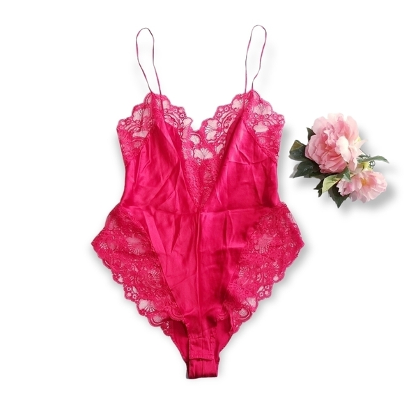 ADAGIO by Patricia Fieldwalker Vintage 80s Silk Lace Linegrie Teddy Bodysuit M - Picture 9 of 16